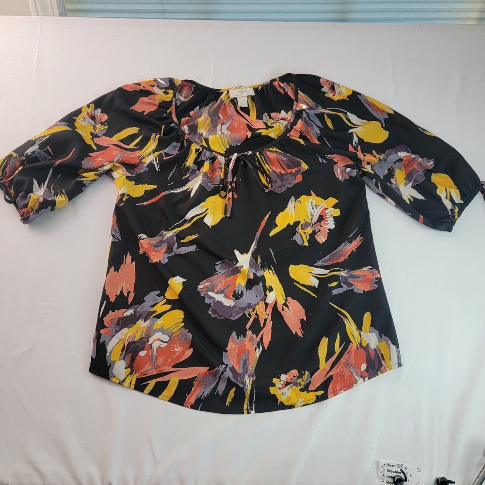 Ann Taylor Loft Brown Floral Professional Top Shirt Blouse Size Small